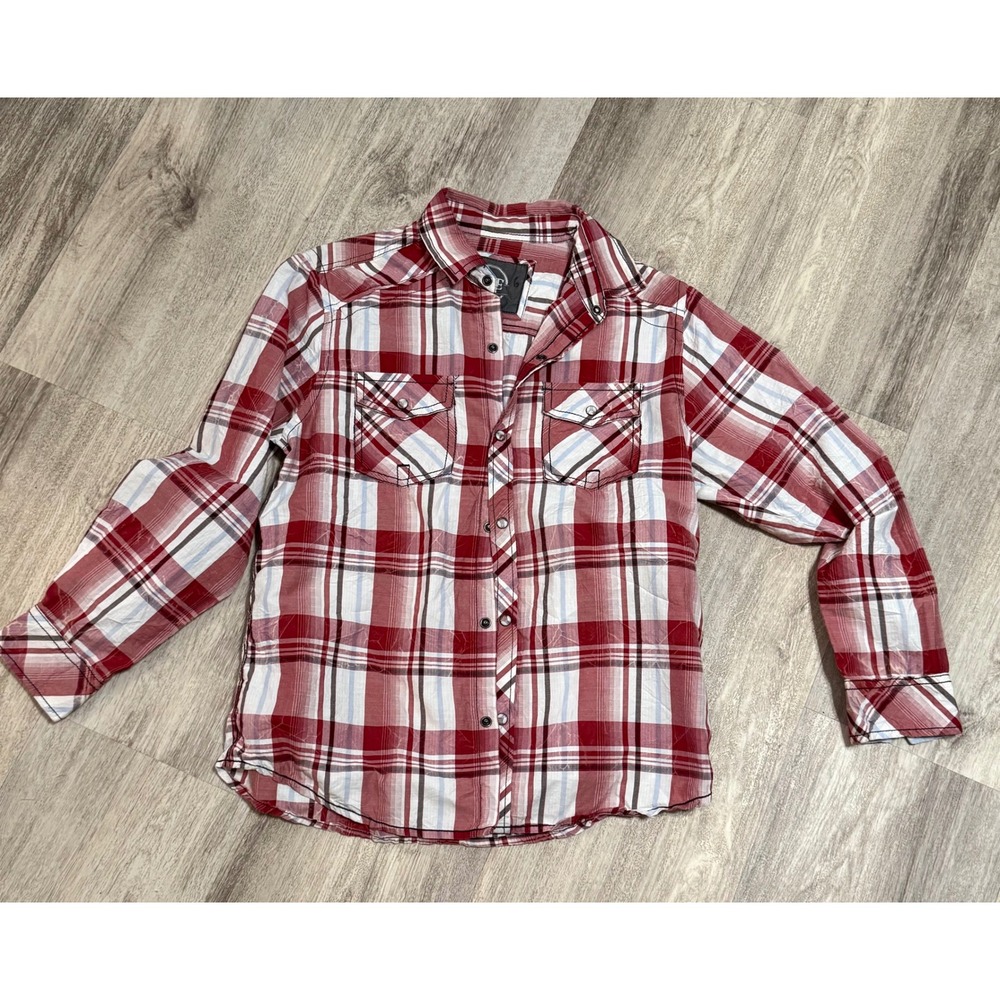 BKE Boys Red Plaid Long Sleeve‎ Button Up Shirt Western Pockets Large (14-16)
